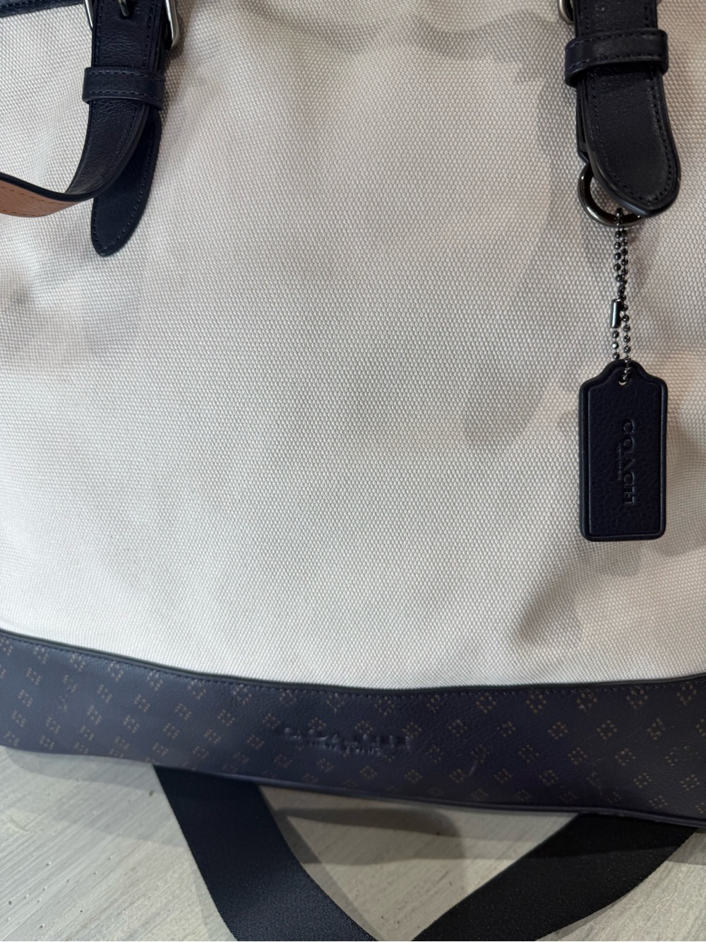 Coach Mercer Canvas Duffel/Tote in Chalk and Navy with Brown Accents- NWOT - Picture 3 of 14